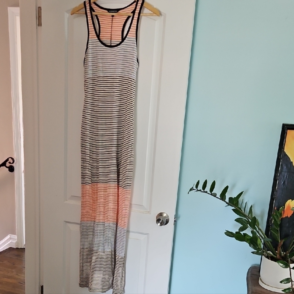 Express Striped Racerback Maxi Dress With Side Slit